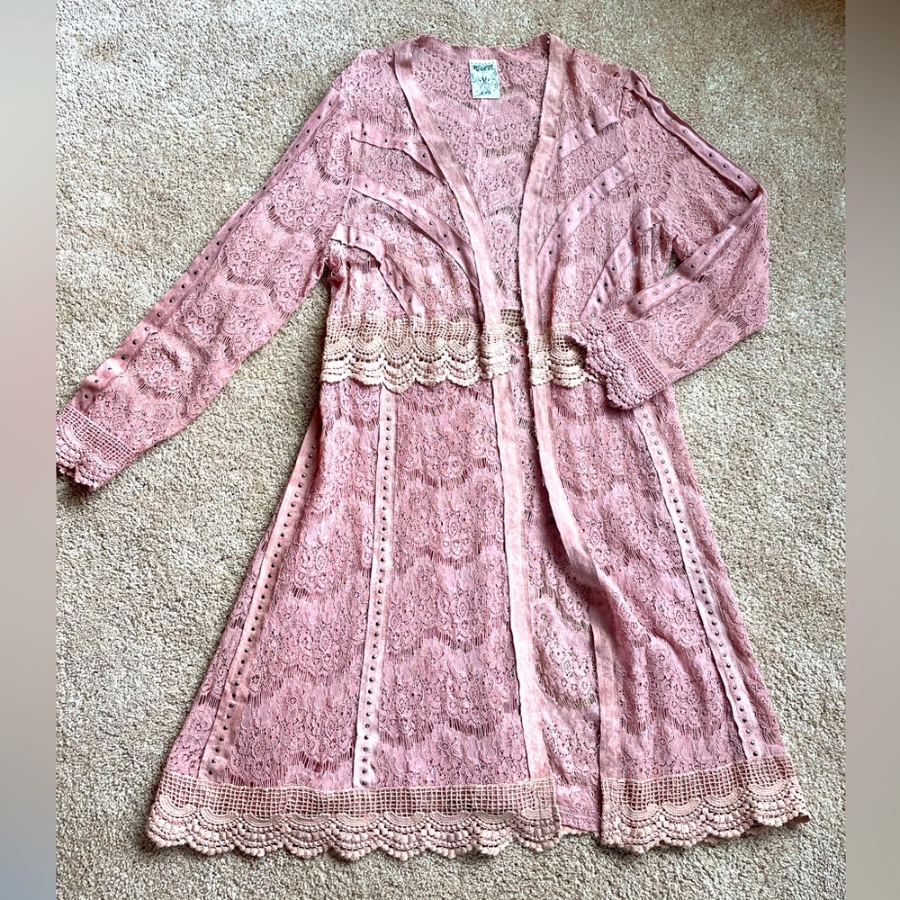Blush colored lace duster